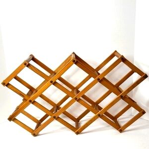 Vintage Expandable Wooden Wine Bottle Tumbler Rack Mid Tone Wood Collapsable